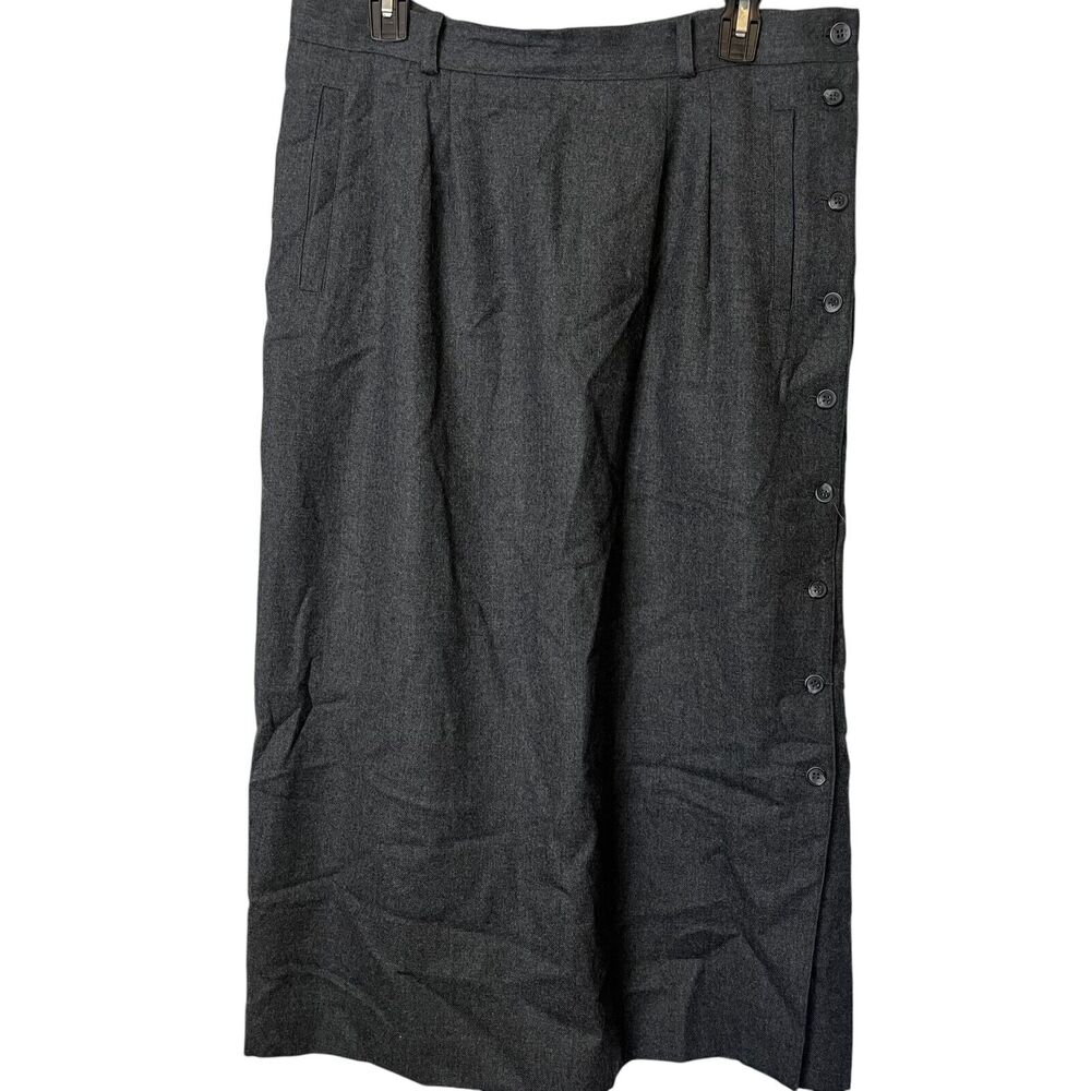 Liz Claiborne Pleated Midi Modest Vintage Gray Wool Skirt Pockets Old Money 16